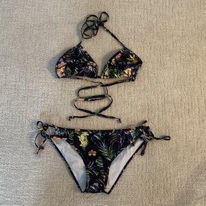 Floral Black String Bikini Set Size M